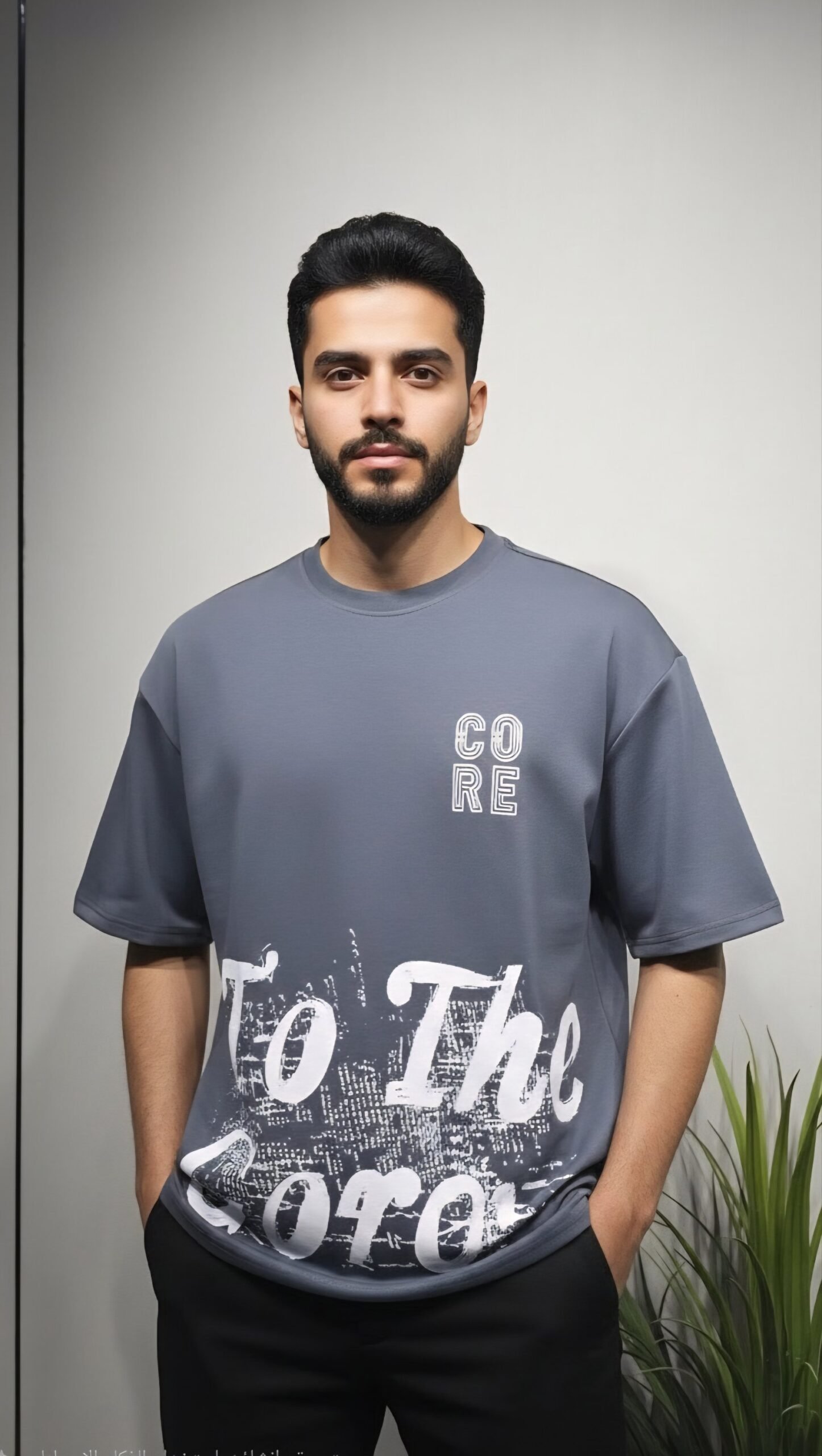 تيشرت لون رمادي مغسول باسود