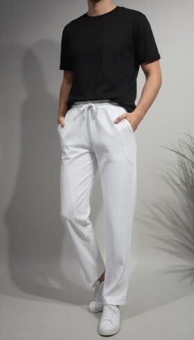 بنطلون بقصة مميزة لون ابيض