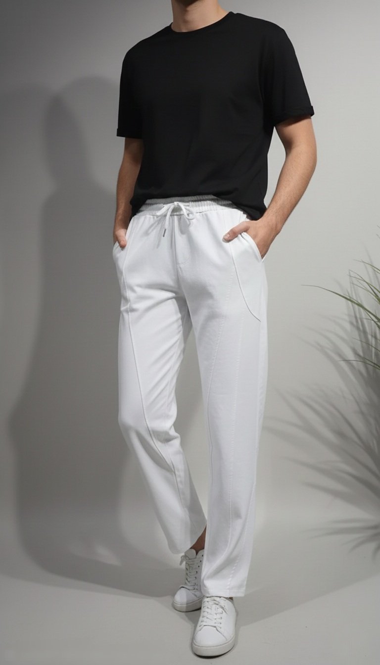 بنطلون بقصة مميزة لون ابيض