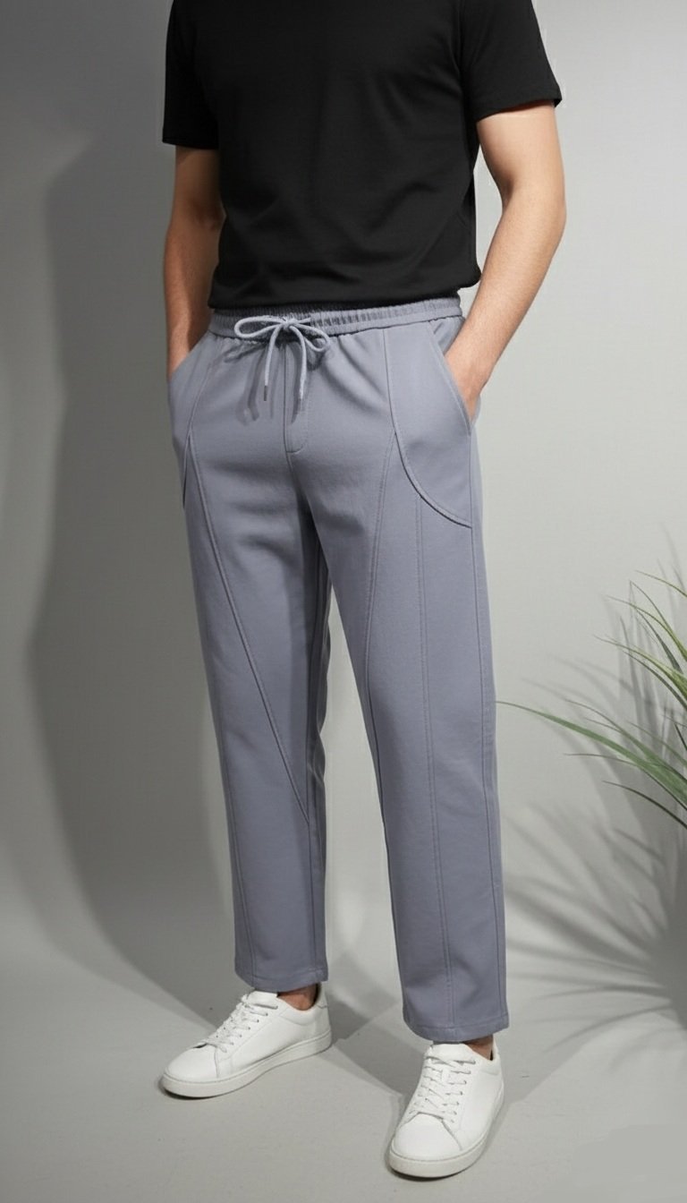 بنطلون بقصة مميزة لون رمادي