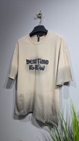 تيشرت لون بيج مغسول باسود 3263