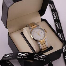 ساعة يد رجالية ثنائية اللون (ذهبي وفضي) من "MARBLINO" بتصميم سداسي أنيق وأرقام عربية