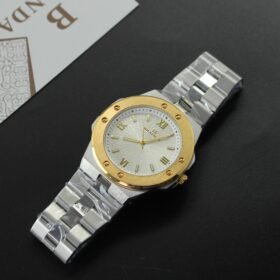 ساعة BELAWEI رجالية فاخرة بإطار ذهبي مثمن وسوار ستانلس ستيل فضي - تصميم رياضي أنيق