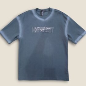 تيشيرت Oversized "HYPBEAST" بتصميم عصري وصبغة مغسولة (Washed Look) - لون أزرق رمادي داكن